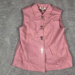 Lisa International Leather Vest Womens XL Pink Lambskin Ribbed Knit Turnlock